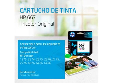 CARTUCHO DE TINTA HP ORIGINAL 667 TRICOLOR - 2