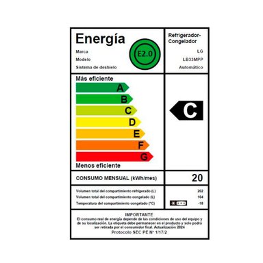 REFRIGERADOR BOTTOM FREEZER LG LB33MPP 306L NO FROST PLATA - 10