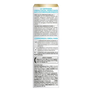 PROTECTOR SOLAR FACIAL LOREAL DERMO EXPERTISE UV DEFENDER HIDRATACIÓN INTENSA SPF 50+ 40 ML - 6