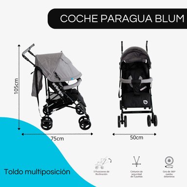 COCHE PARAGÜAS BEBEGLO RS-1395L ACERO GRIS - 10