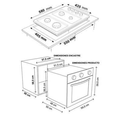 COMBO ENCIMERA GAS NATURAL LICUADO SINDELEN 4 PLATOS CEG-4600IN + CAMPANA CA-610EIN + HORNO ELÉCTRICO EMPOTRABLE HE-7200IN 138 - 5