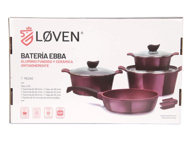 BATERÍA DE COCINA LOVEN EBBA BURGUNDY BURDEO 7 PIEZAS - 6