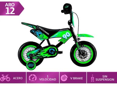BICICLETA INFANTIL OXFORD MOTOBIKE NEGRO/VERDE ARO 12 - 1