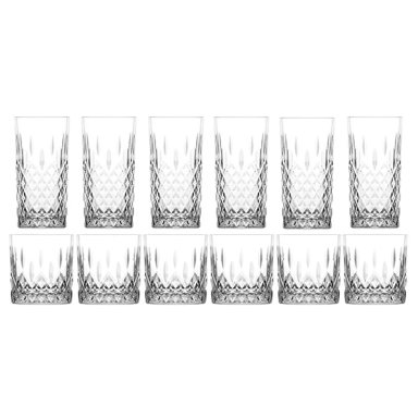 SET 12 VASOS RIPLEY HOME ALTOS BAJOS VIDRIO TRANSPARENTE - 1