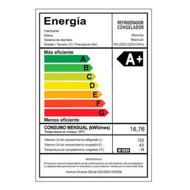 REFRIGERADOR BOTTOM FREEZER HISENSE RD-22DC 165L FRIO DIRECTO ACERO - 12