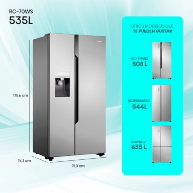 REFRIGERADOR SIDE BY SIDE HISENSE RC-70WS 535L NO FROST ACERO - 3