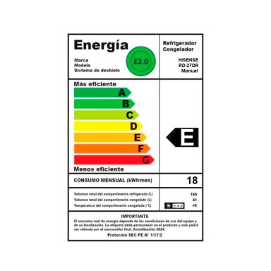 REFRIGERADOR TOP FREEZER HISENSE RD-27DR 205L FRIO DIRECTO PLATA - 12