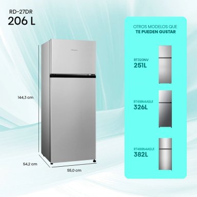 REFRIGERADOR TOP FREEZER HISENSE RD-27DR 205L FRIO DIRECTO PLATA - 3