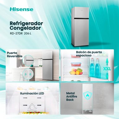 REFRIGERADOR TOP FREEZER HISENSE RD-27DR 205L FRIO DIRECTO PLATA - 4