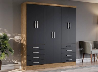 CLOSET YARDAS FREIJO S338 6 PUERTAS 8 CAJONES NEGRO MATE - 5