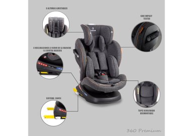 SILLA DE AUTO BEBE CONVERTIBLE SUPRA PREMIUM 360 ISOFIX GRIS - 9