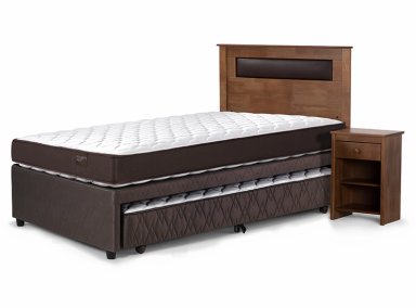JUEGO DE DORMITORIO ROSEN CAMA DIVAN ERGO T 1.5 PLAZAS CAFÉ + SET FERRARA - 1