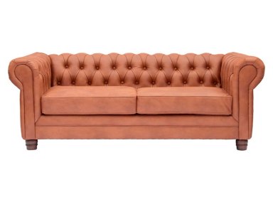 SOFÁ BARRA DESIGN CHESTERFIELD BONDED 3 CUERPOS CUERO CAFÉ CLARO - 1