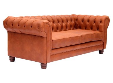 SOFÁ BARRA DESIGN CHESTERFIELD BONDED 3 CUERPOS CUERO CAFÉ CLARO - 2