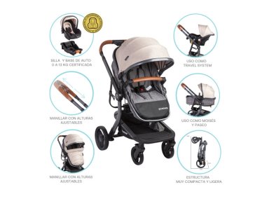 COCHE CUNA TRAVEL SYSTEM BEBE TAURUS CON BASE BEIGE BEBESIT - 7