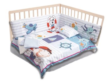 SET CUNA BEBESIT 5 PIEZAS PERRITO MARINO ALGODÓN AZUL ESTAMPADO - 1