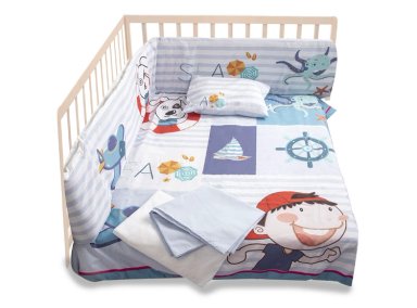 SET CUNA BEBESIT 5 PIEZAS PERRITO MARINO ALGODÓN AZUL ESTAMPADO - 2