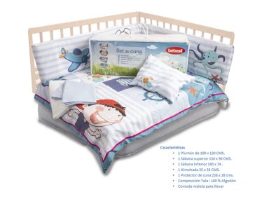 SET CUNA BEBESIT 5 PIEZAS PERRITO MARINO ALGODÓN AZUL ESTAMPADO - 3