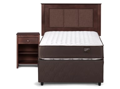 JUEGO DE DORMITORIO ROSEN CAMA DIVAN ERGO T 1.5 PLAZAS CAFÉ + SET RACHEL - 1