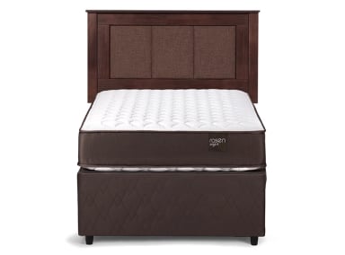 JUEGO DE DORMITORIO ROSEN CAMA DIVAN ERGO T 1.5 PLAZAS CAFÉ + RESPALDO RACHEL - 1