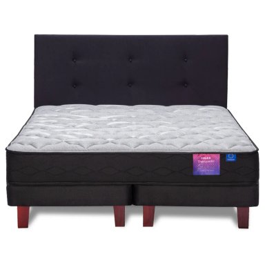 JUEGO DE DORMITORIO FLEX CAMA EUROPEA THERAPEDIC PLUS BOX 2 PLAZAS + RESPALDO ROYAL NEGRO - 1