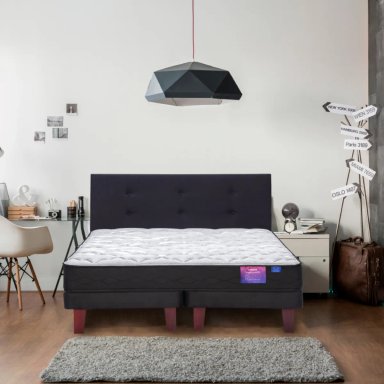 JUEGO DE DORMITORIO FLEX CAMA EUROPEA THERAPEDIC PLUS BOX 2 PLAZAS + RESPALDO ROYAL NEGRO - 5