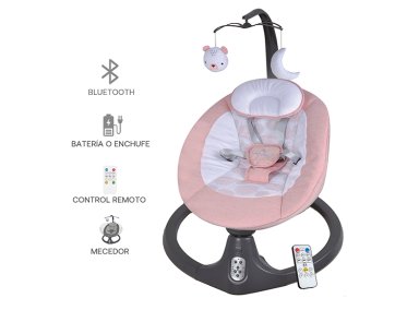 SILLA NIDO BEBE MECEDORA BABY SWING CON BLUETOOTH ROSADA - 3