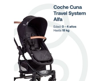 COCHE CUNA TRAVEL SYSTEM BEBE ALFA CON ACCESORIOS NEGRO - 5