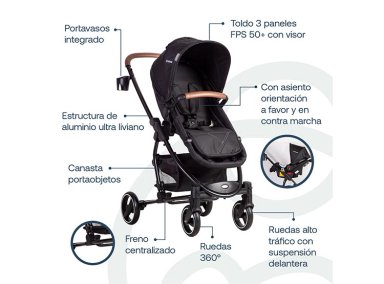COCHE CUNA TRAVEL SYSTEM BEBE ALFA CON ACCESORIOS NEGRO - 6