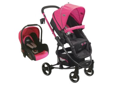 COCHE CUNA TRAVEL SYSTEM BEBE ALFA CON ACCESORIOS ROSADO - 1