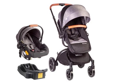 COCHE CUNA TRAVEL SYSTEM BEBE DELUXE 360° CON BASE GRIS - 1