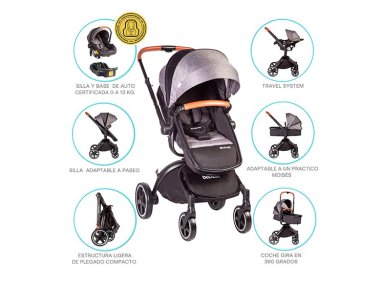 COCHE CUNA TRAVEL SYSTEM BEBE DELUXE 360° CON BASE GRIS - 10