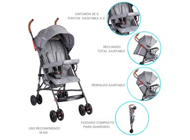 COCHE PARAGUA BEBE 5126 PLEGABLE LIVIANO COMPACTO GRIS - 4