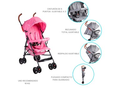 COCHE PARAGUA BEBE 5126 PLEGABLE LIVIANO COMPACTO ROSADO - 4