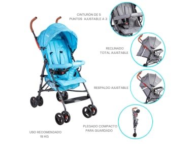 COCHE PARAGUA BEBE 5126 PLEGABLE LIVIANO COMPACTO CELESTE - 4