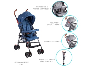 COCHE PARAGUA BEBE 5126 PLEGABLE LIVIANO COMPACTO AZUL - 4