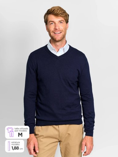 SWEATER HOMBRE CACHAREL ALGODÓN CUELLO EN V - 1