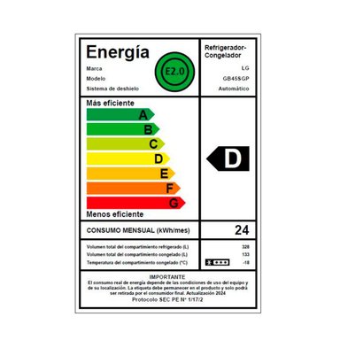 REFRIGERADOR LG BOTTOM FREEZER NO FROST 461 L DOOR COOLING GB45SGP - 10