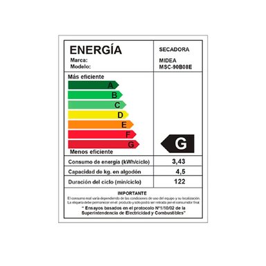 SECADORA DE ROPA POR CONDENSACION MIDEA MSC-90B08E 9KG BLANCO - 10