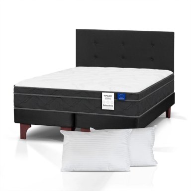 JUEGO DE DORMITORIO FLEX CAMA EUROPEA ESTOCOLMO BD 2 PLAZAS + RESPALDO ROYAL NEGRO + ALMOHADAS - 1