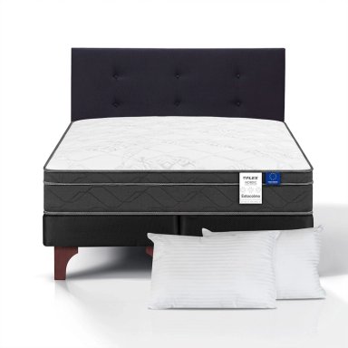 JUEGO DE DORMITORIO FLEX CAMA EUROPEA ESTOCOLMO BD 2 PLAZAS + RESPALDO ROYAL NEGRO + ALMOHADAS - 2