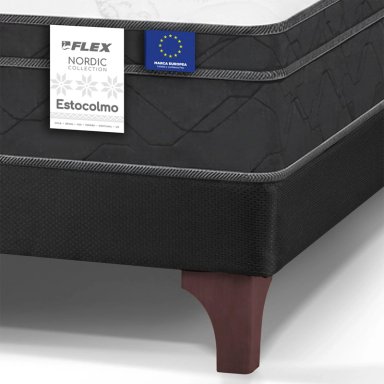 JUEGO DE DORMITORIO FLEX CAMA EUROPEA ESTOCOLMO BD 2 PLAZAS + RESPALDO ROYAL NEGRO + ALMOHADAS - 3