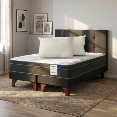JUEGO DE DORMITORIO FLEX CAMA EUROPEA ESTOCOLMO BD 2 PLAZAS + RESPALDO ROYAL NEGRO + ALMOHADAS - 5