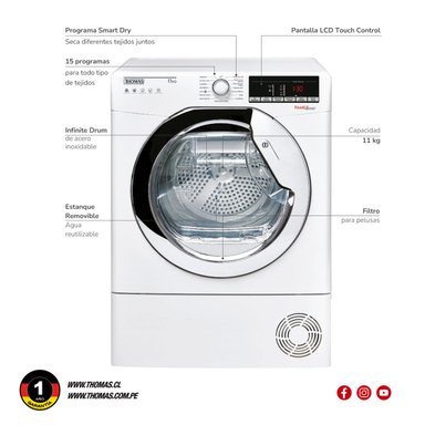 SECADORA DE ROPA BOMBA DE CALOR THOMAS TH-D11KCBC 11KG BLANCO - 7