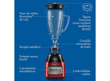 LICUADORA OSTER BLSTPEG-CRT-052 800W 1.5 L REVERSIBLE 2 PROGRAMAS AUTOMÁTICOS 3 VELOCIDADES MÁS PULSO - 11