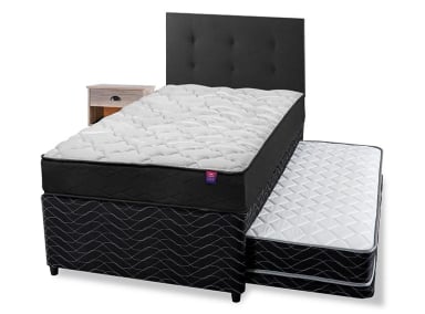 JUEGO DE DORMITORIO FLEX CAMA DIVAN THERADIC PLUS THERAPEDIC 1.5 PLAZAS NEGRO + RESPALDO ROYAL + VELADOR ROCK - 1