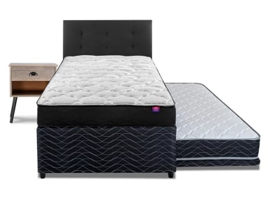 JUEGO DE DORMITORIO FLEX CAMA DIVAN THERADIC PLUS THERAPEDIC 1.5 PLAZAS NEGRO + RESPALDO ROYAL + VELADOR ROCK - 2