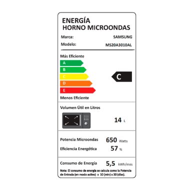 MICROONDAS SAMSUNG 20 L MS20A3010AL/ZS PLATO GIRATORIO - 9