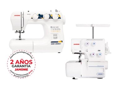 COMBO JANOME MAQUINA DE COSER EASY JEANS PLUS + OVERLOCK 8002D - 1