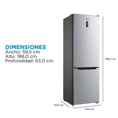 REFRIGERADOR BOTTOM FREEZER MIDEA MDRB424FGE50 310L NO FROST PLATA - 3